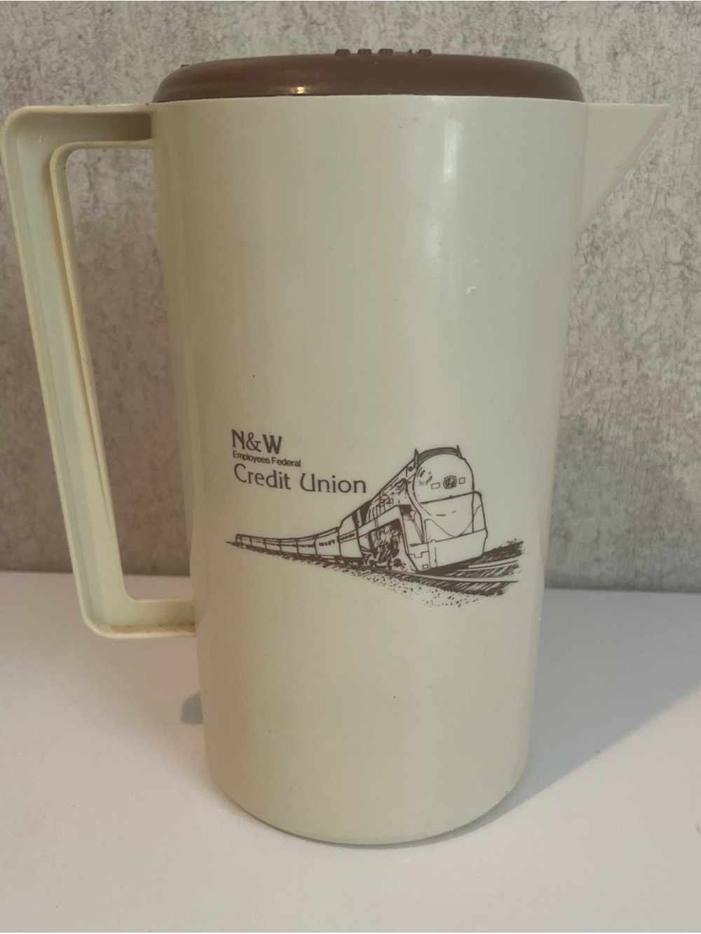 Vintage Promotional N & W Credit Union Pitcher with Lid Plastic Drink Pitcher